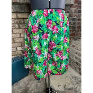 high waisted shorts bermuda floral green pink 1980s Barbiecore